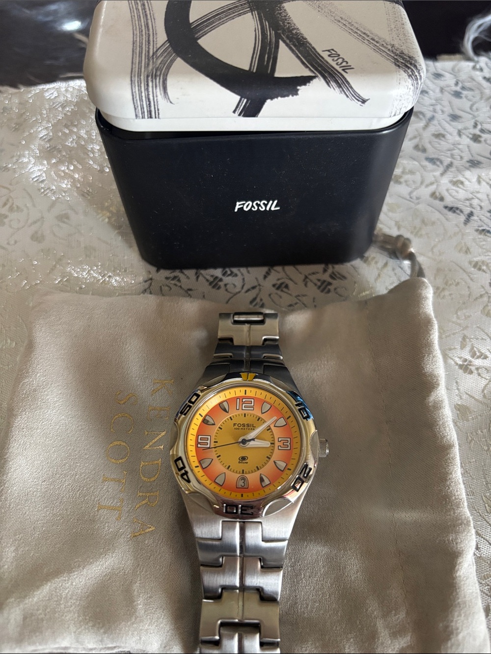 Fossil Stainless Steel Watch with Orange and Yellow Gradient Dial